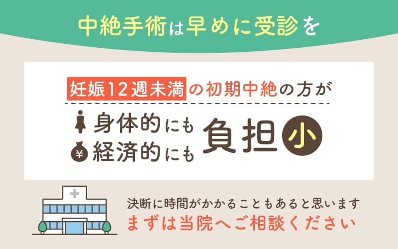 中絶手術はできるだけ早いタイミングでの受診がおすすめ